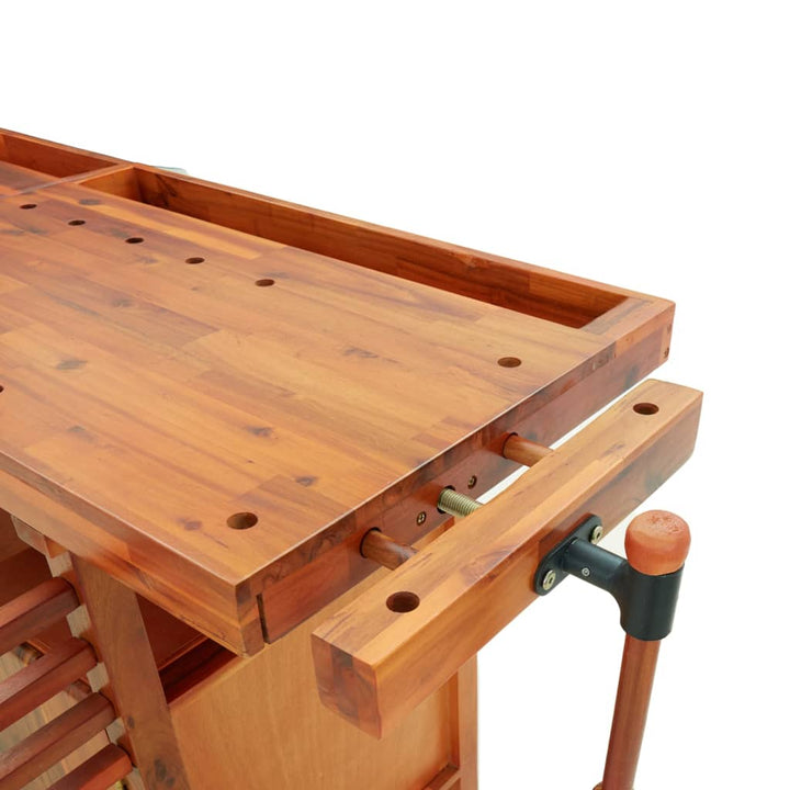 Banc De Lucru Cu Sertare Și Menghine, 192X62X83 Cm, Lemn Acacia
