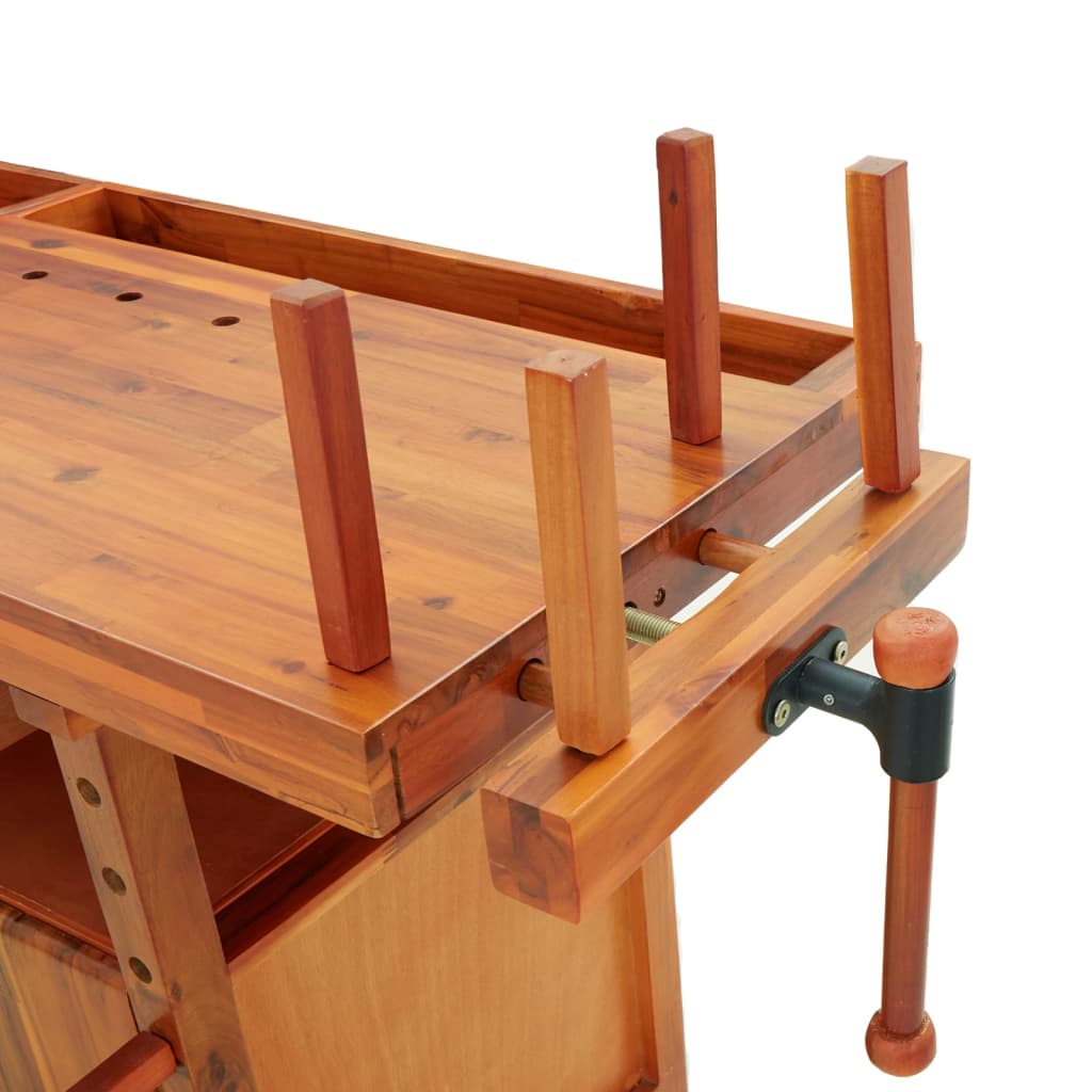 Banc De Lucru Cu Sertare Și Menghine, 192X62X83 Cm, Lemn Acacia