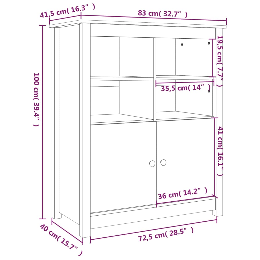Servantă, , 83X41,5X100 Cm, Lemn Masiv De Pin