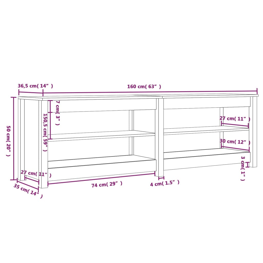 Bancă Pentru Pantofi, , 160X36,5X50 Cm Lemn Masiv Pin