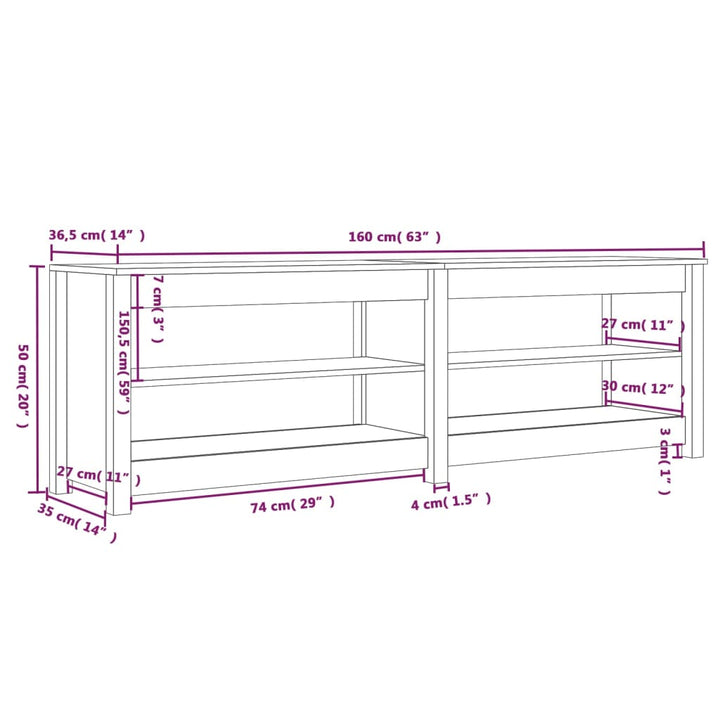 Bancă Pentru Pantofi, , 160X36,5X50 Cm Lemn Masiv Pin