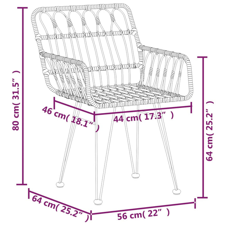 Scaune De Grădină Cu Cotiere 2 Buc. 56X64X80 Cm Ratan Pe