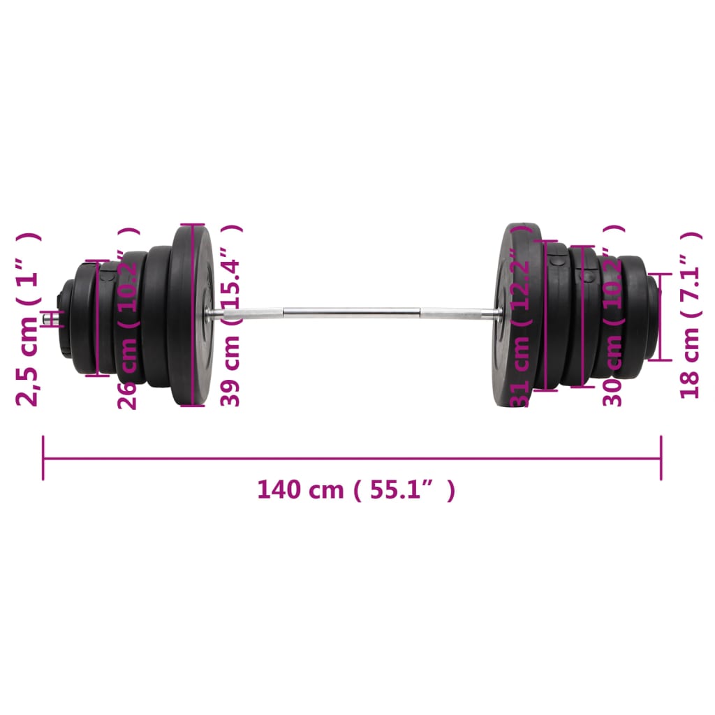 Set Halteră Ondulată Cu Greutăți, 90 Kg