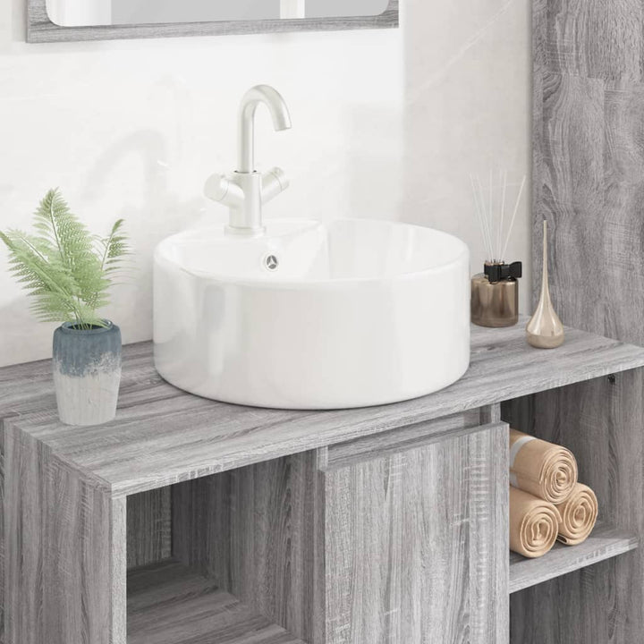 Bazin Chiuvetă Ceramică Baie Cu Gaură Robinet/Preaplin, Rotund,