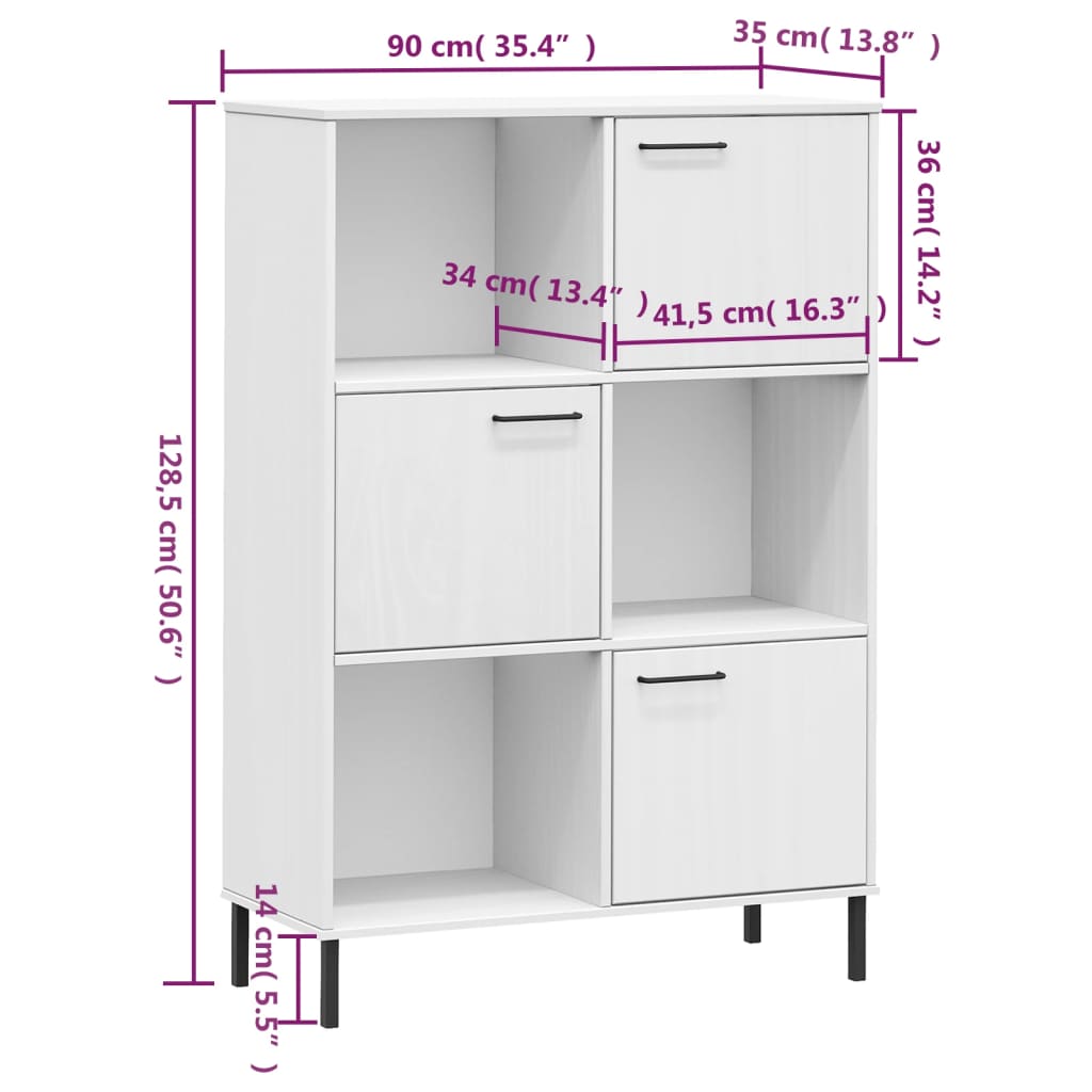 Bibliotecă Cu Picioare Metalice Oslo, , 90X35X128,5 Cm, Lemn