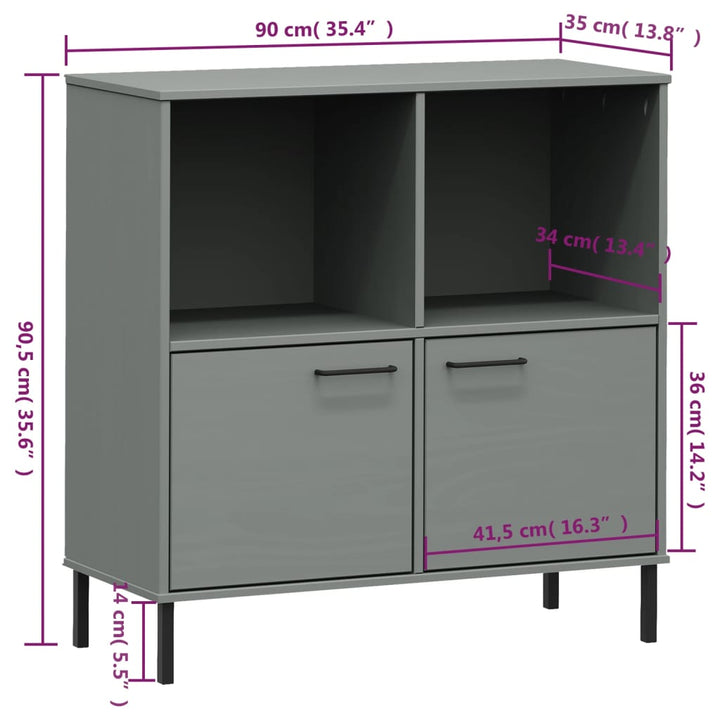 Bibliotecă Cu Picioare Metalice Oslo, , 90X35X90,5 Cm, Lemn