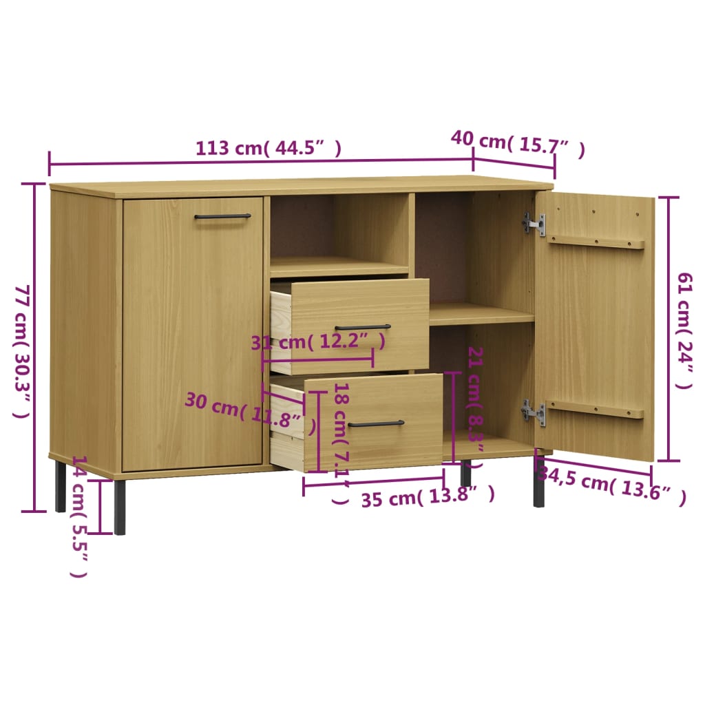 Dulap Cu Picioare Metalice „Oslo” 113X40X77 Cm Lemn
