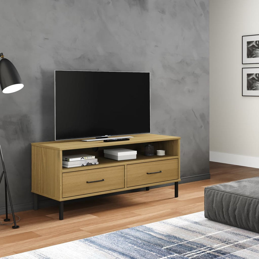 Comodă Tv Cu Picioare Metalice „Oslo”, , Lemn Masiv Pin