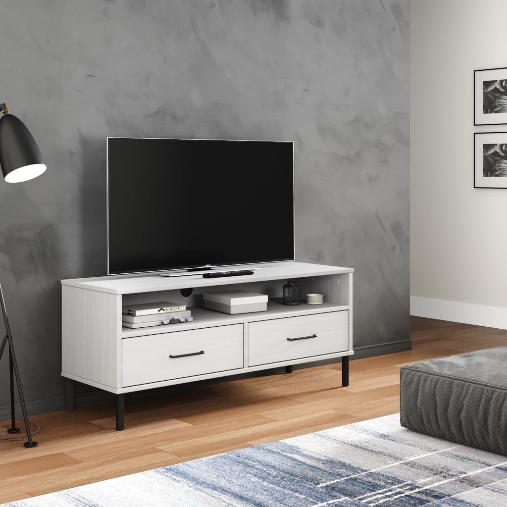 Comodă Tv Cu Picioare Metalice „Oslo”, , Lemn Masiv Pin