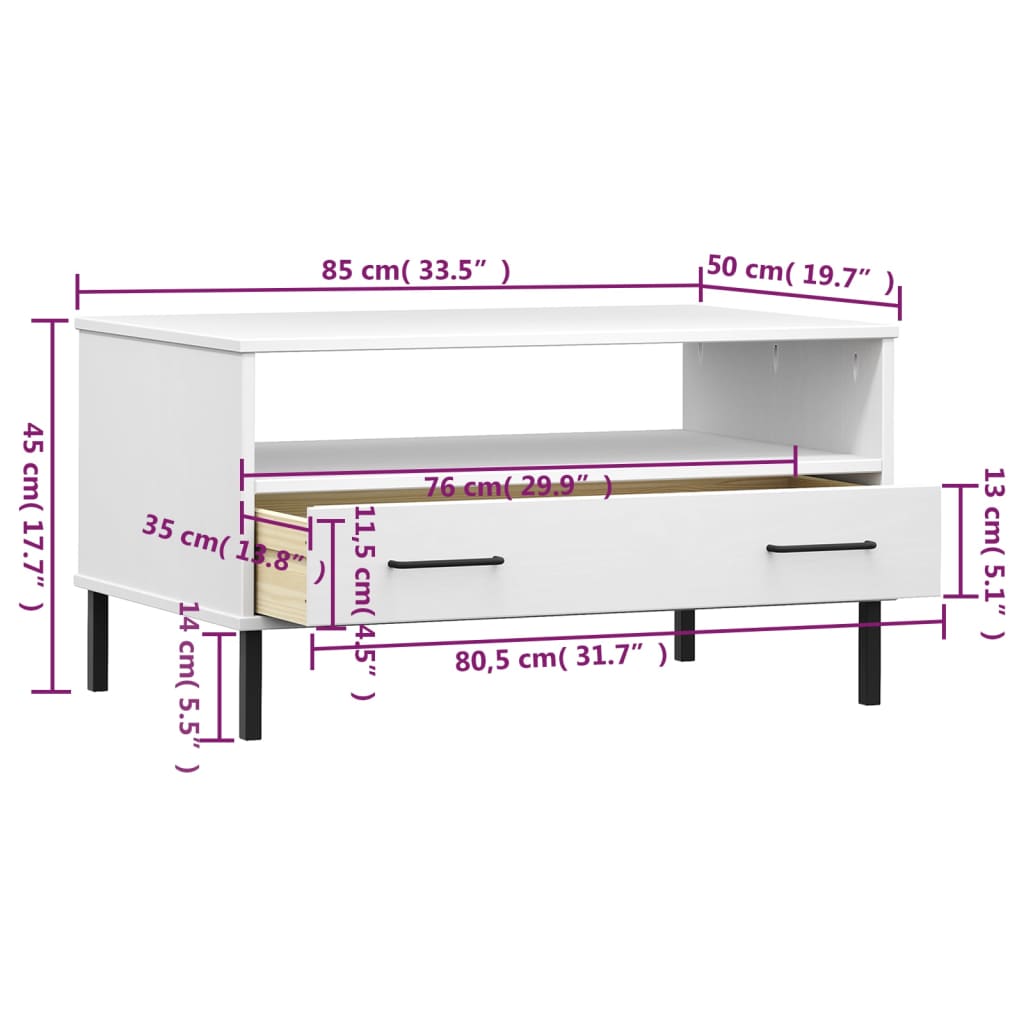 Măsuță Cafea Picioare Metalice 85X50X45Cm Lemn Masiv &quot;Oslo&quot;