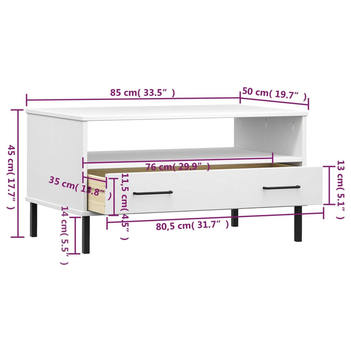 Măsuță Cafea Picioare Metalice 85X50X45Cm Lemn Masiv &quot;Oslo&quot;