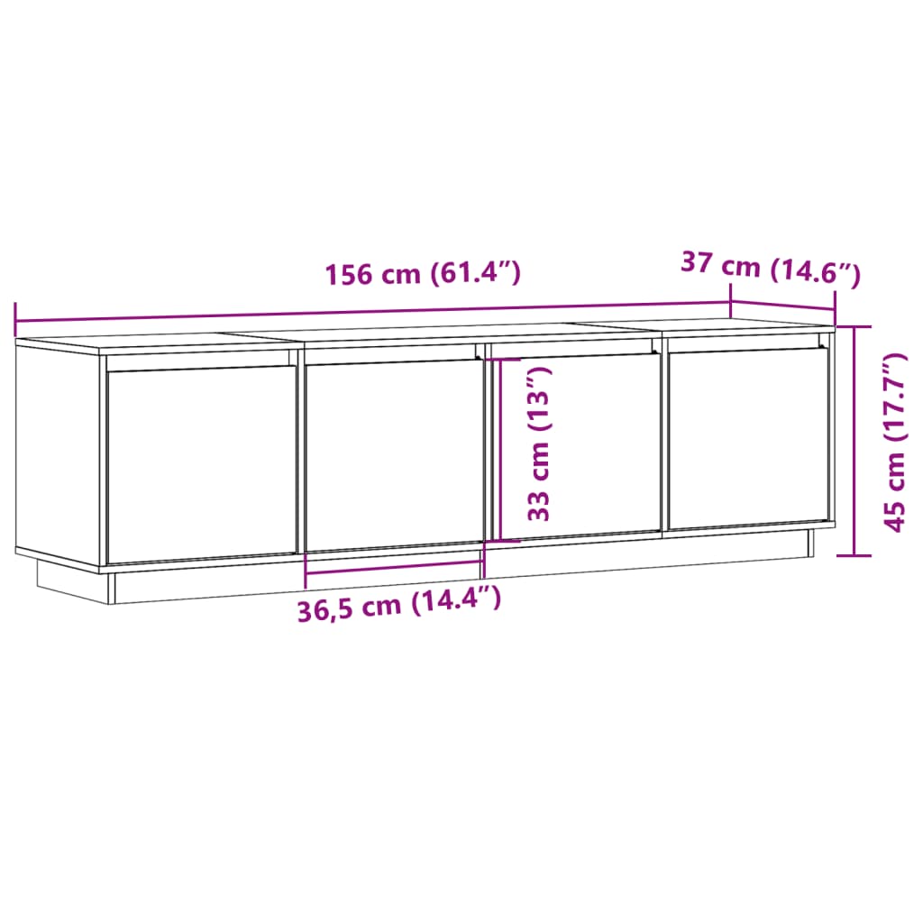 Comodă Tv, , 156X37X45 Cm, Lemn Masiv De Pin