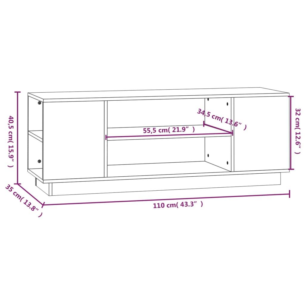 Comodă Tv, , 110X35X40,5 Cm, Lemn Masiv De Pin