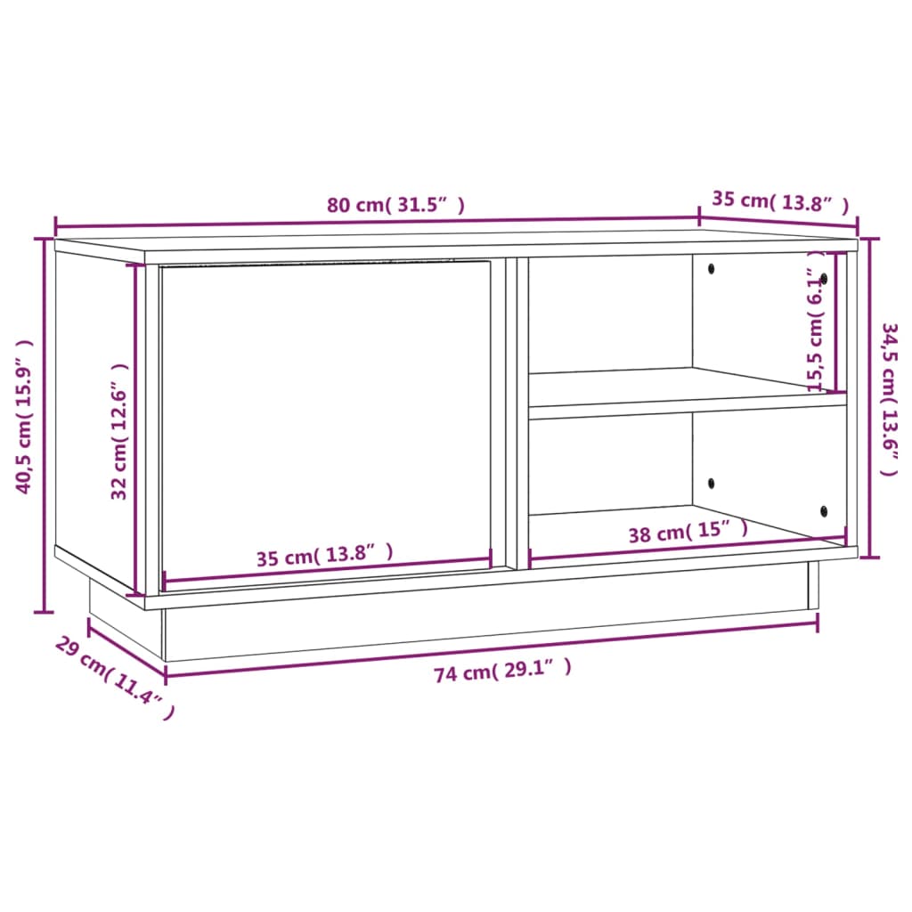 Comodă Tv, , 80X35X40,5 Cm, Lemn Masiv De Pin