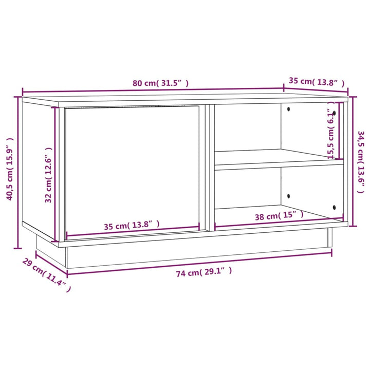 Comodă Tv, , 80X35X40,5 Cm, Lemn Masiv De Pin