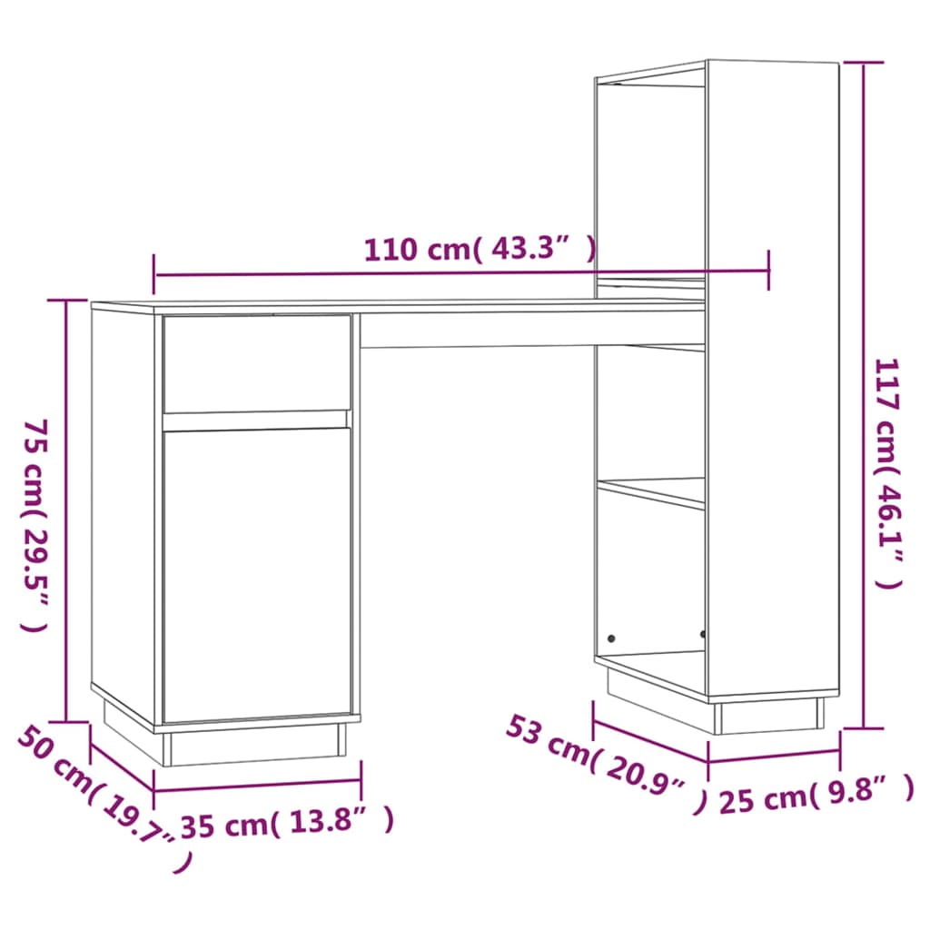 Birou, , 110X53X117 Cm, Lemn Masiv De Pin