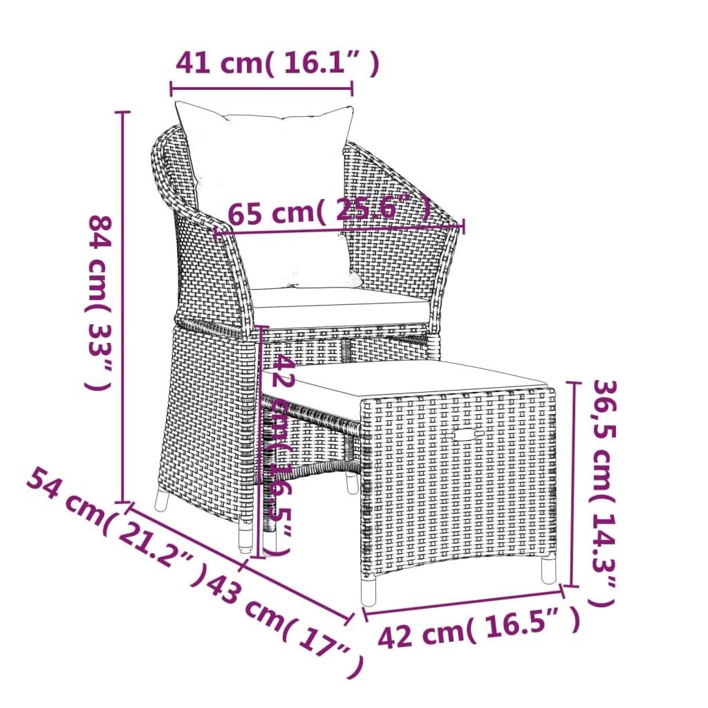 Set Mobilier De Grădină Cu Perne, 2 Piese, , Poliratan