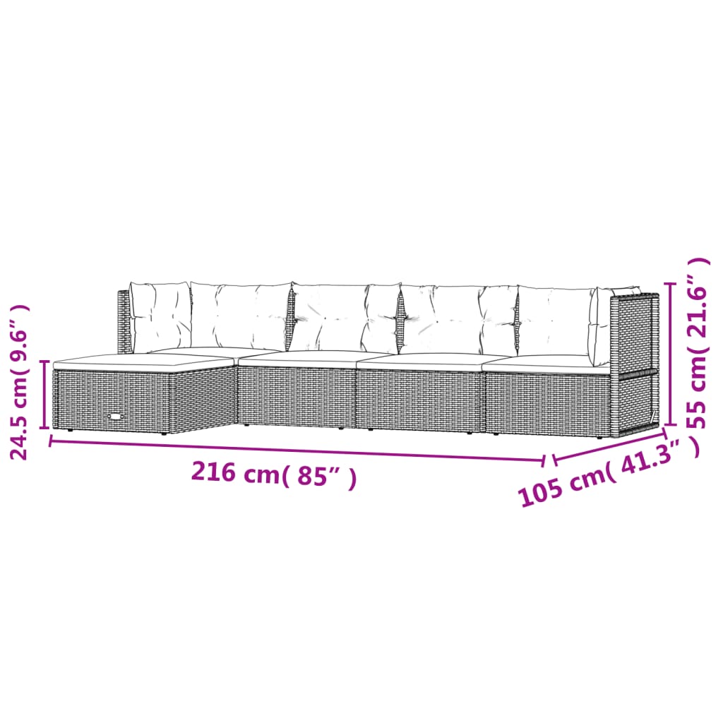 Set Mobilier De Grădină Cu Perne, 5 Piese, , Poliratan