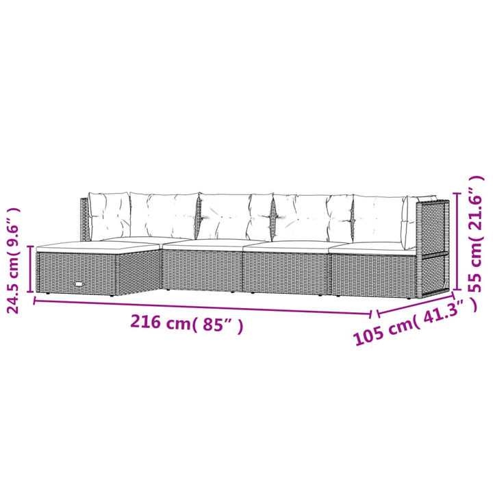Set Mobilier De Grădină Cu Perne, 5 Piese, , Poliratan
