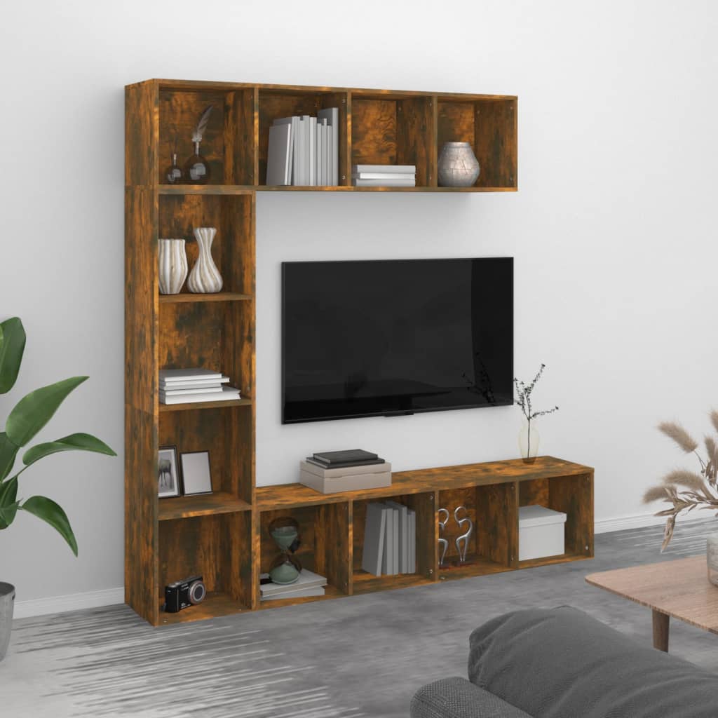Set Dulap Tv/Cărți, 3 Piese, Stejar Maro, 180X30X180 Cm