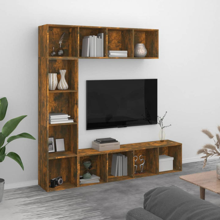 Set Dulap Tv/Cărți, 3 Piese, Stejar Maro, 180X30X180 Cm