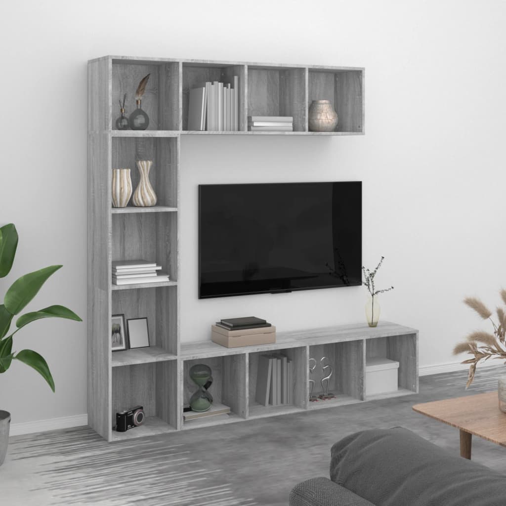 Set Dulap Tv/Cărți, 3 Piese, Stejar Maro, 180X30X180 Cm