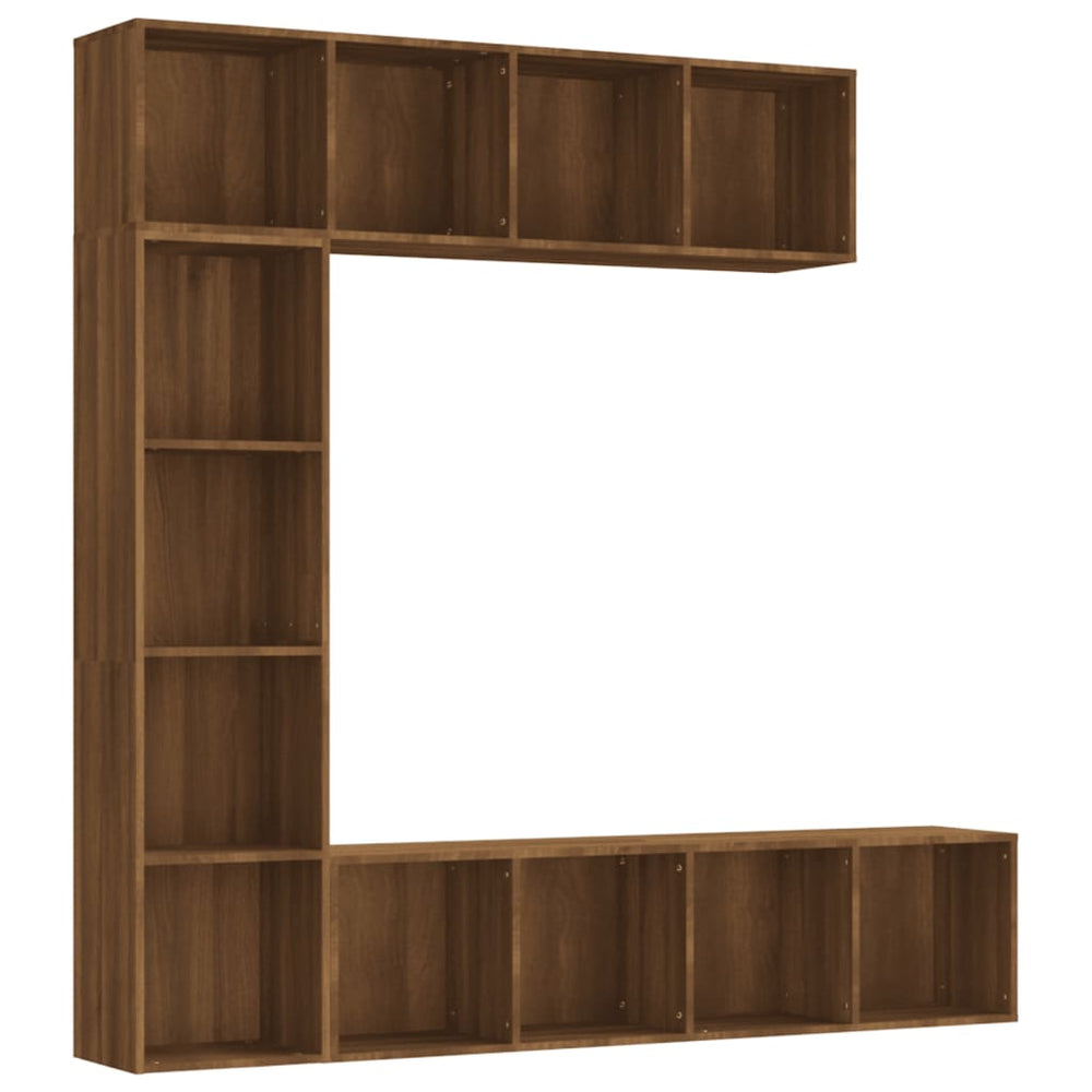 Set Dulap Tv/Cărți, 3 Piese, Stejar Maro, 180X30X180 Cm