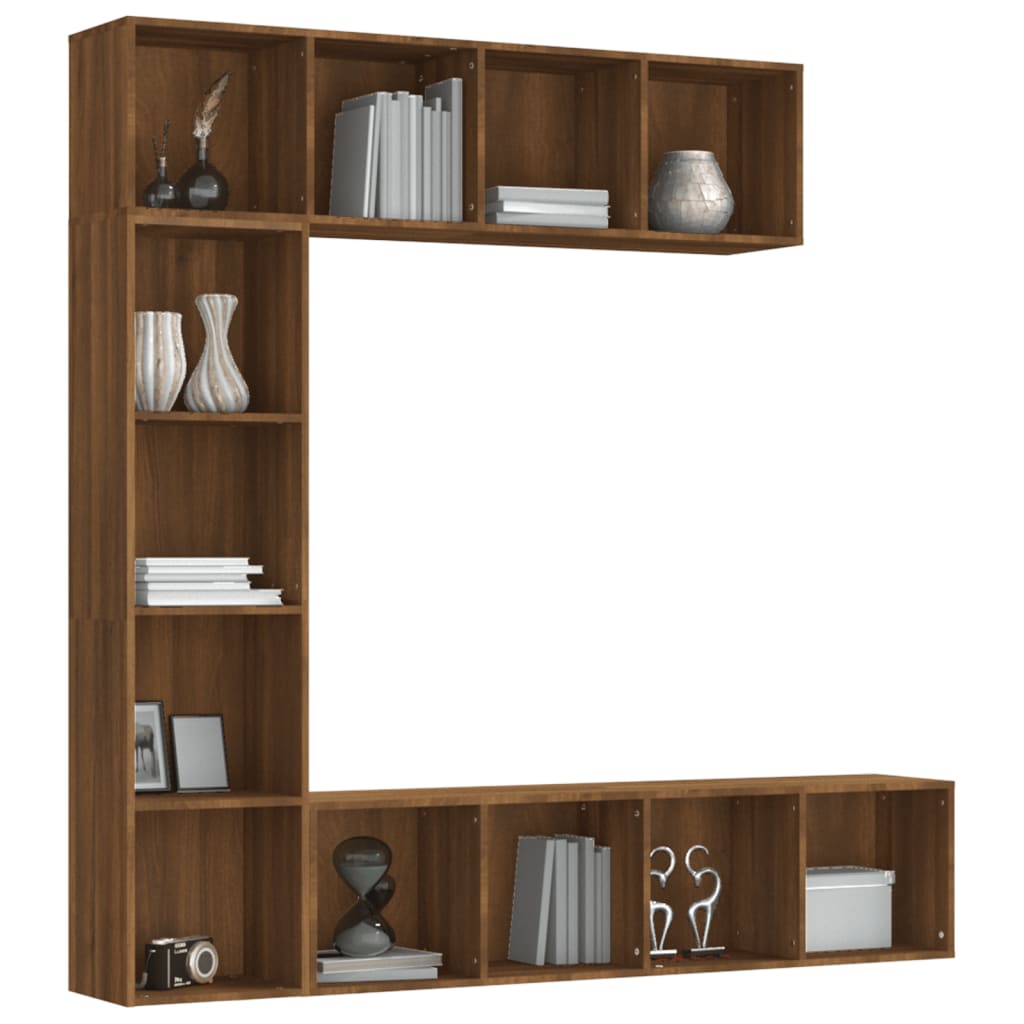 Set Dulap Tv/Cărți, 3 Piese, Stejar Maro, 180X30X180 Cm