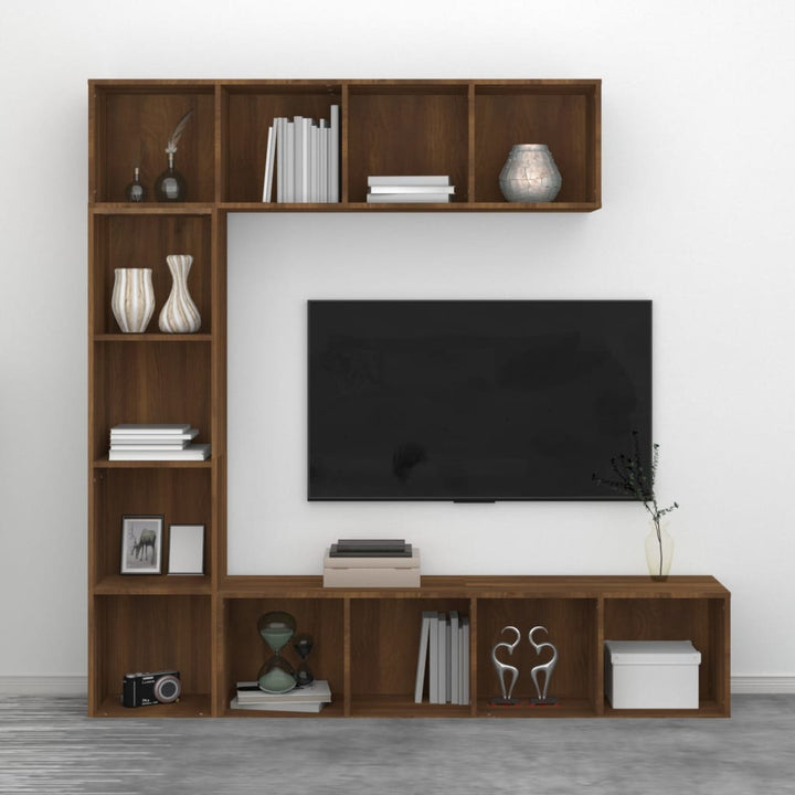 Set Dulap Tv/Cărți, 3 Piese, Stejar Maro, 180X30X180 Cm