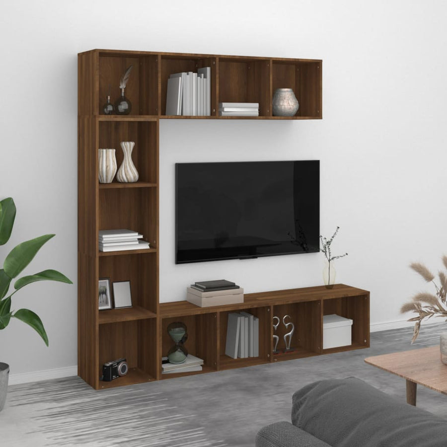 Set Dulap Tv/Cărți, 3 Piese, Stejar Maro, 180X30X180 Cm