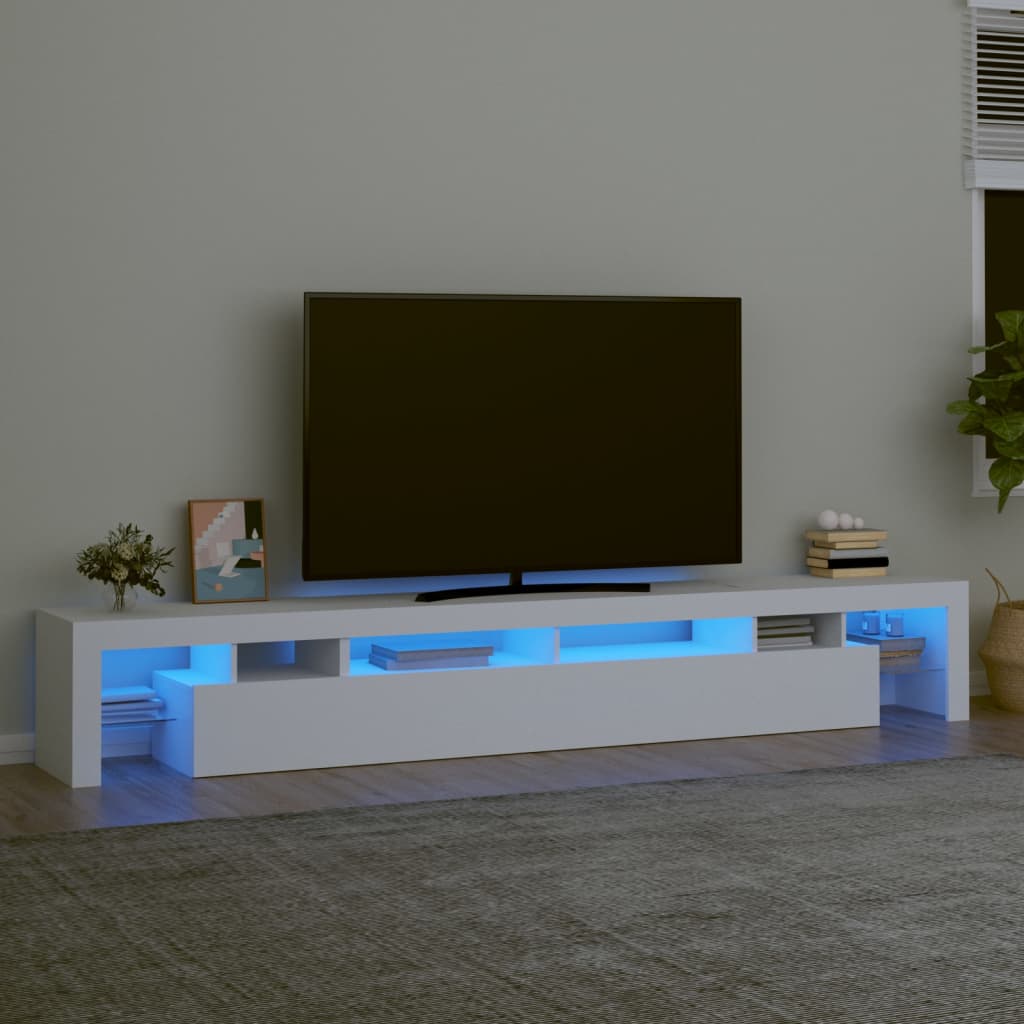 Comodă Tv Cu Lumini Led, Alb Extralucios, 290X36,5X40 Cm