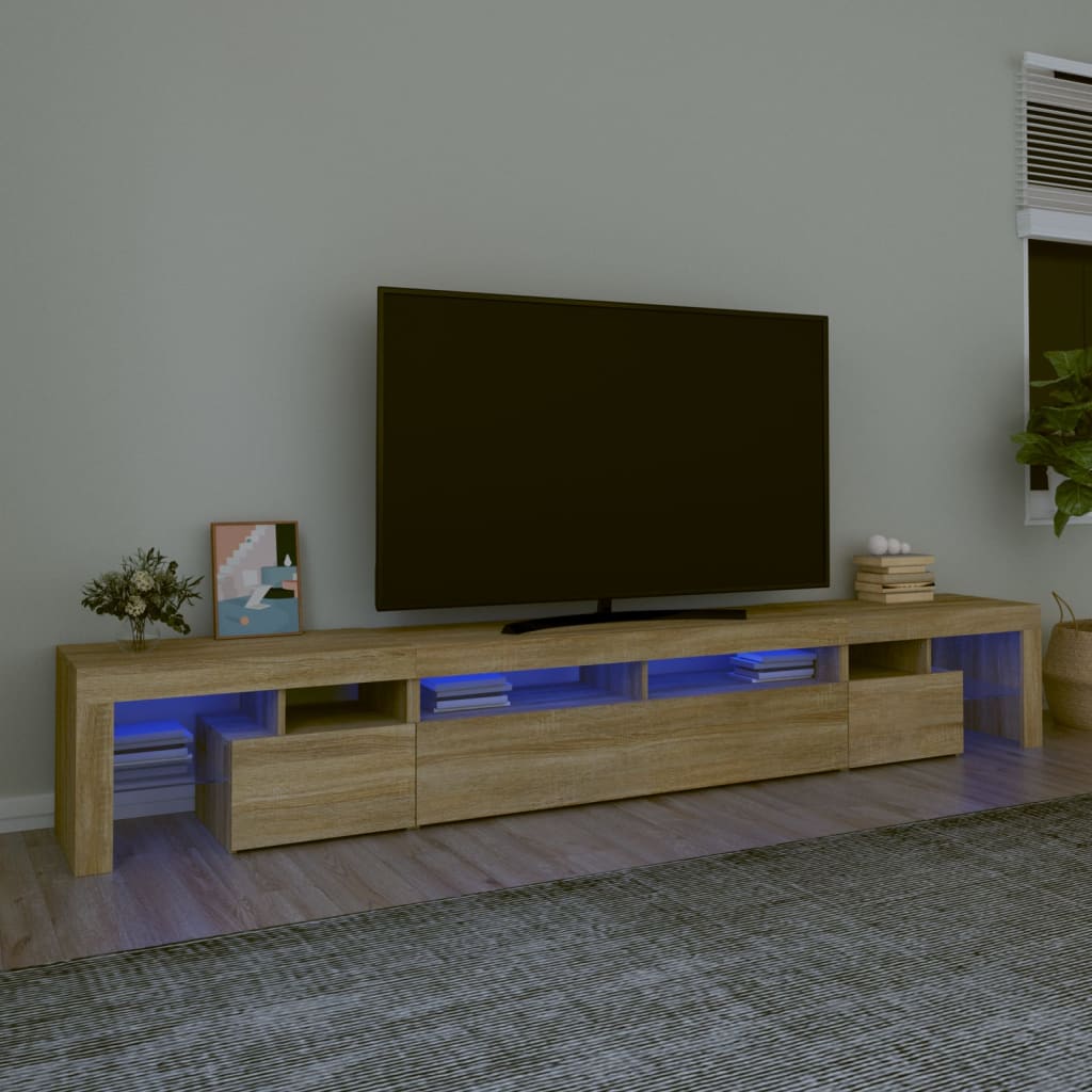 Comodă Tv Cu Lumini Led, Alb Extralucios, 290X36,5X40 Cm