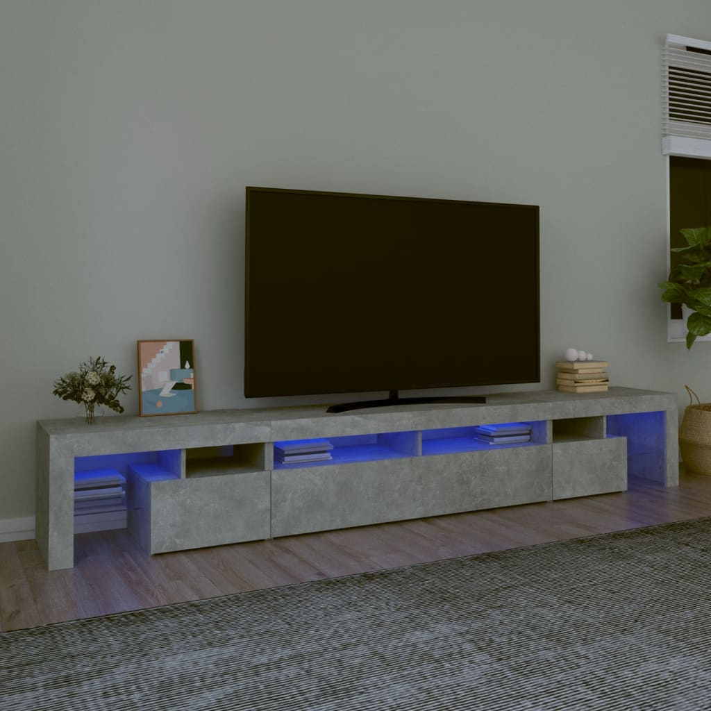 Comodă Tv Cu Lumini Led, Alb Extralucios, 290X36,5X40 Cm