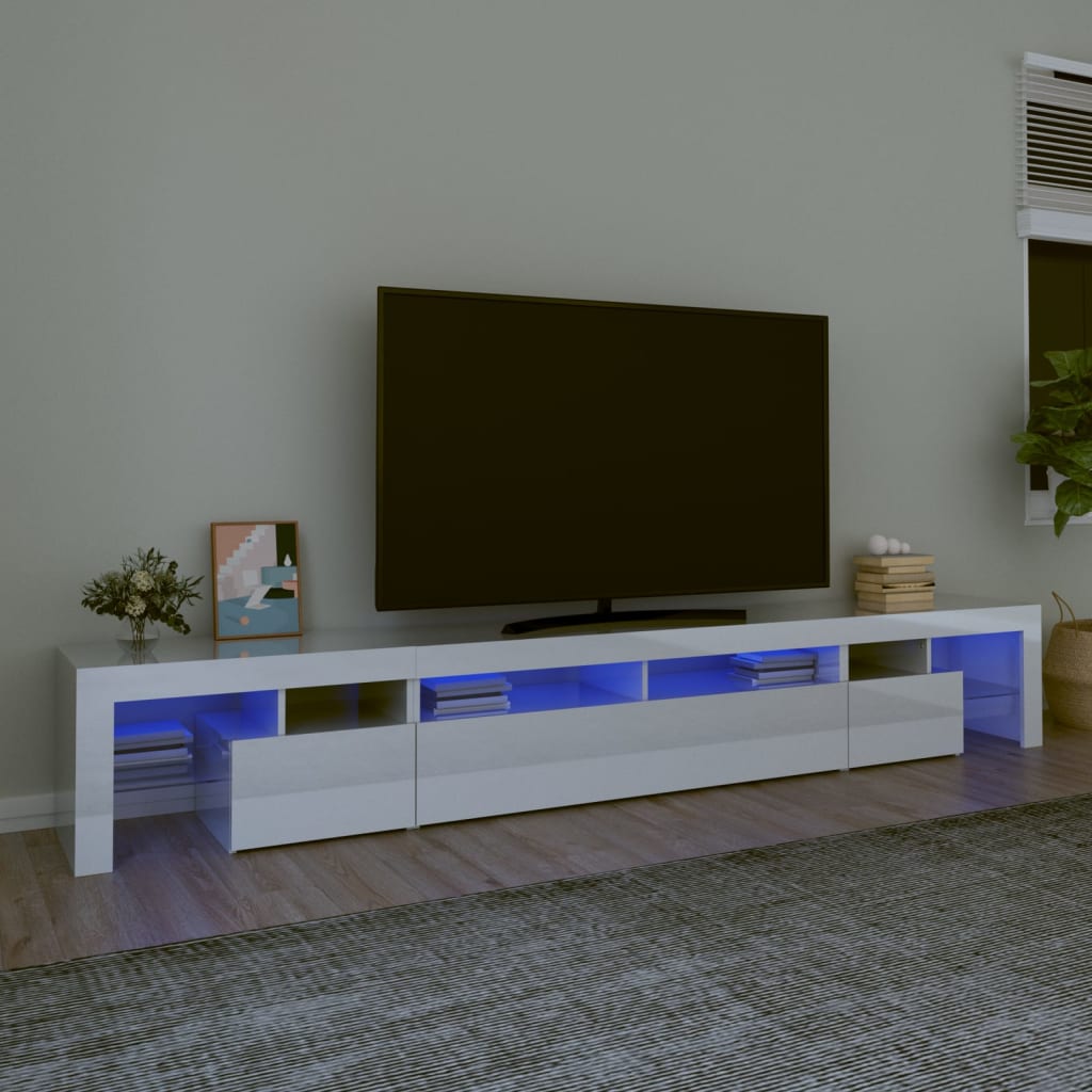 Comodă Tv Cu Lumini Led, Alb Extralucios, 290X36,5X40 Cm