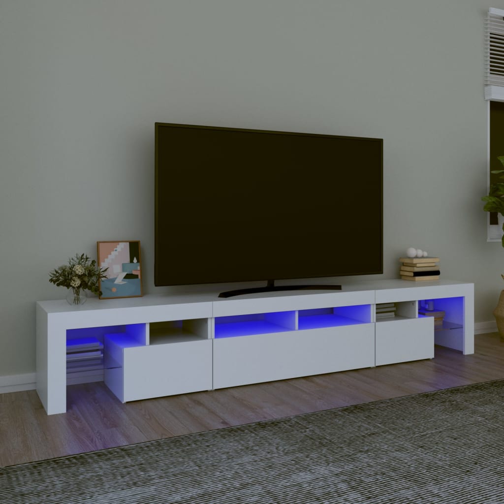 Comodă Tv Cu Lumini Led, Alb Extralucios, 290X36,5X40 Cm