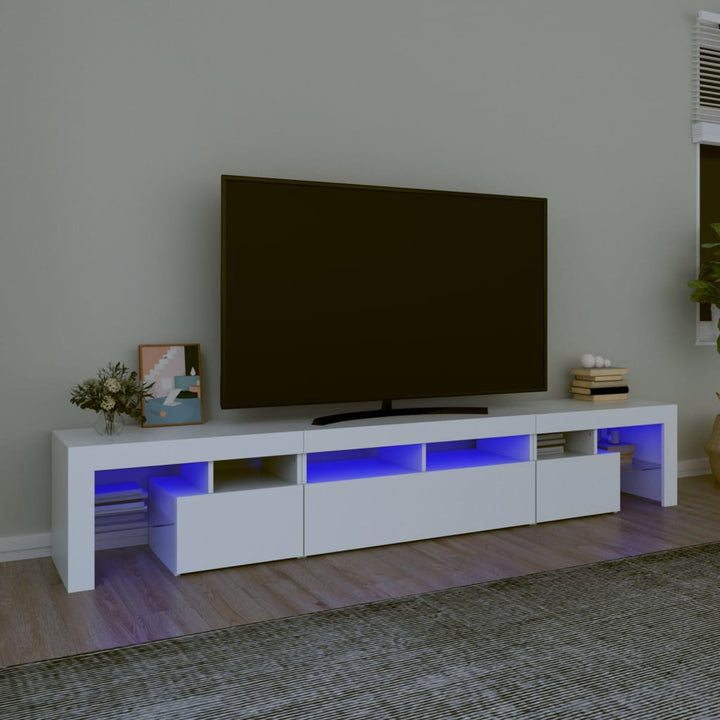 Comodă Tv Cu Lumini Led, Alb Extralucios, 290X36,5X40 Cm
