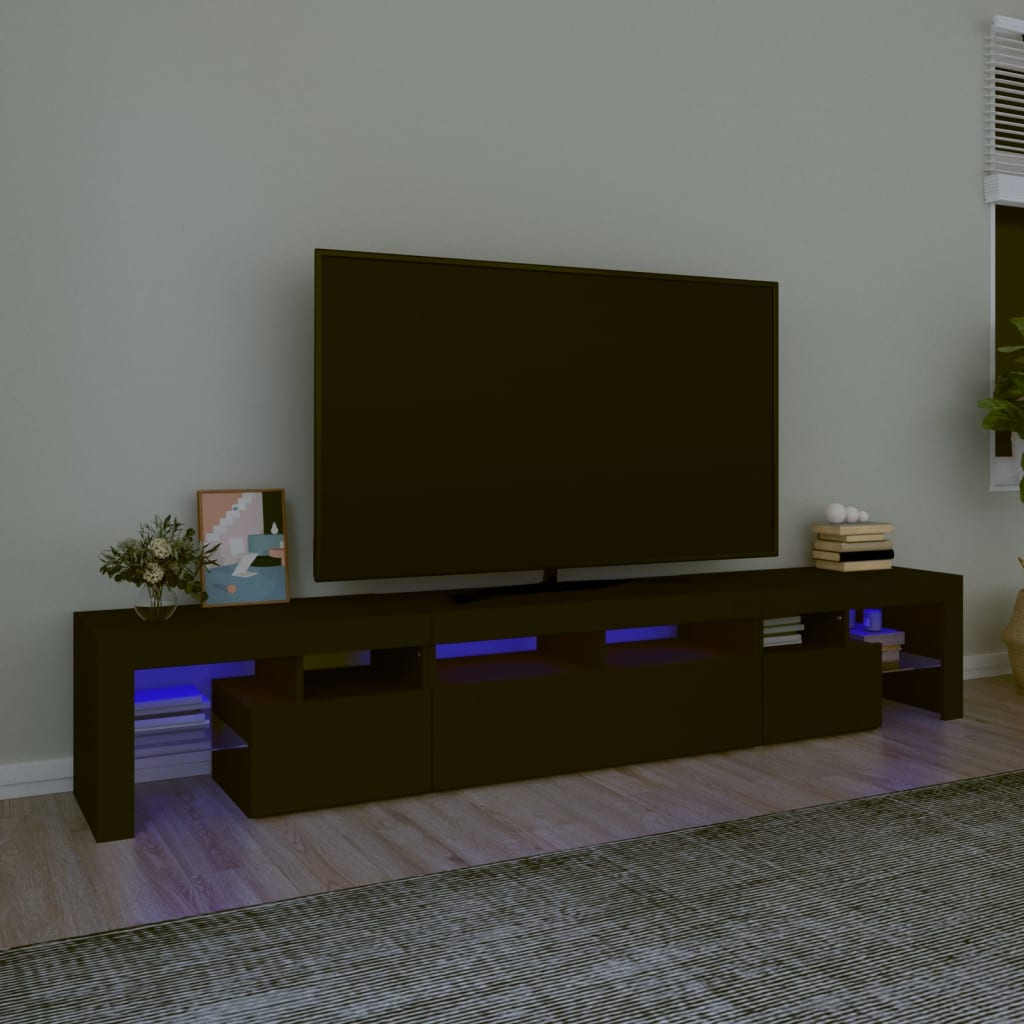 Comodă Tv Cu Lumini Led, Alb Extralucios, 290X36,5X40 Cm