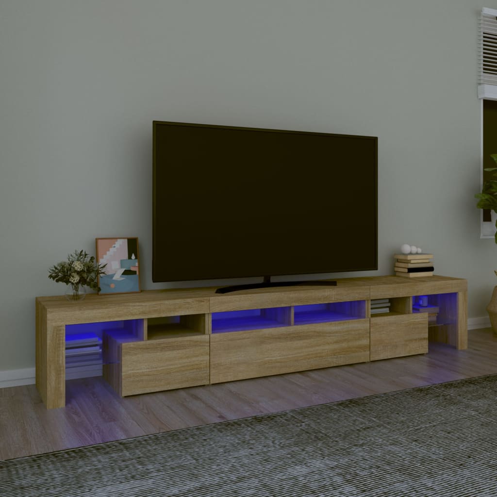 Comodă Tv Cu Lumini Led, Alb Extralucios, 290X36,5X40 Cm