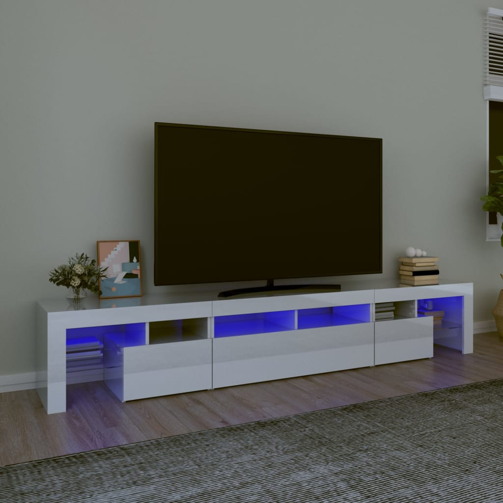 Comodă Tv Cu Lumini Led, Alb Extralucios, 290X36,5X40 Cm