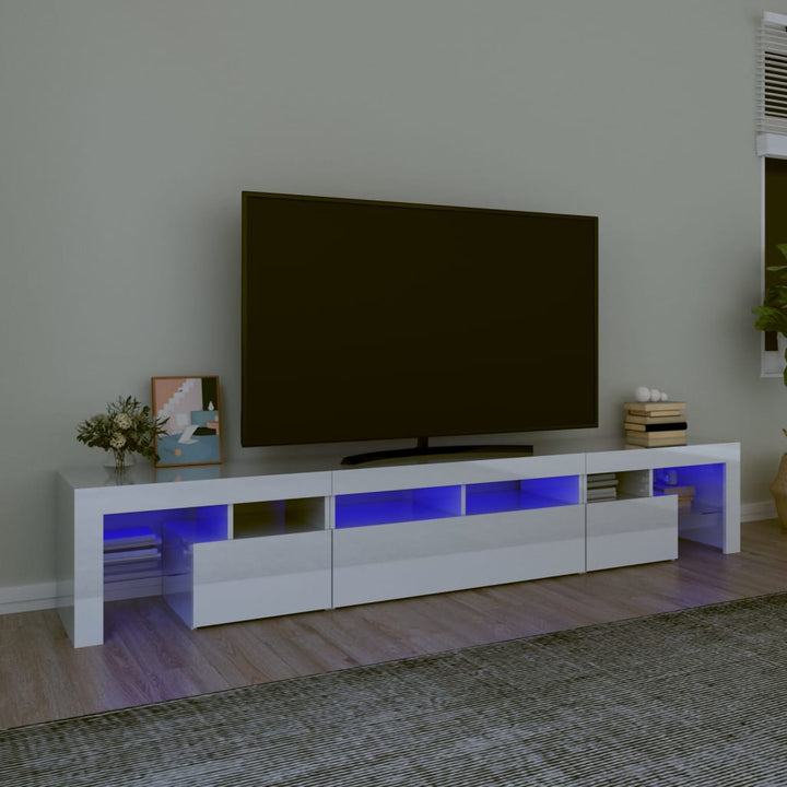 Comodă Tv Cu Lumini Led, Alb Extralucios, 290X36,5X40 Cm