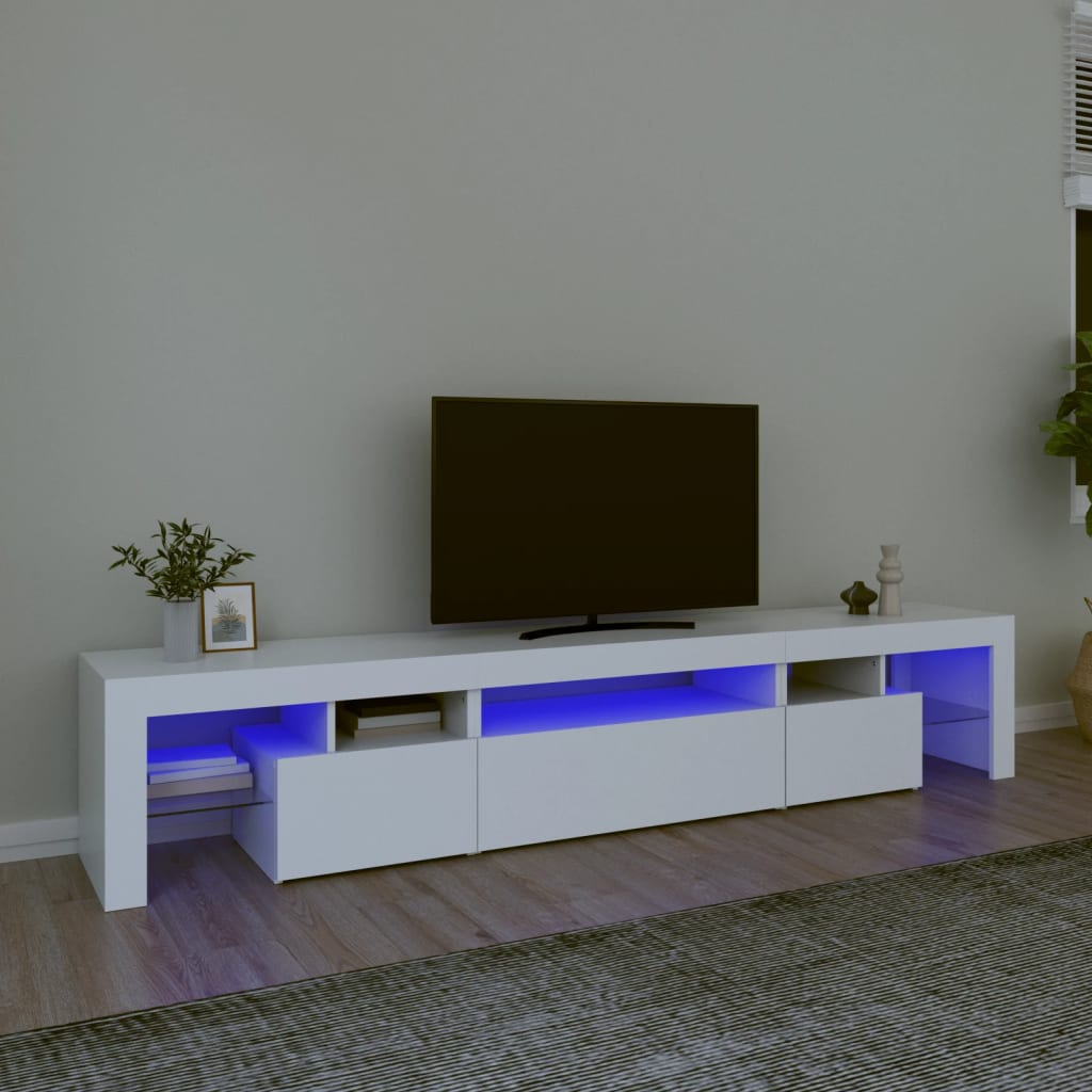 Comodă Tv Cu Lumini Led, Alb Extralucios, 290X36,5X40 Cm