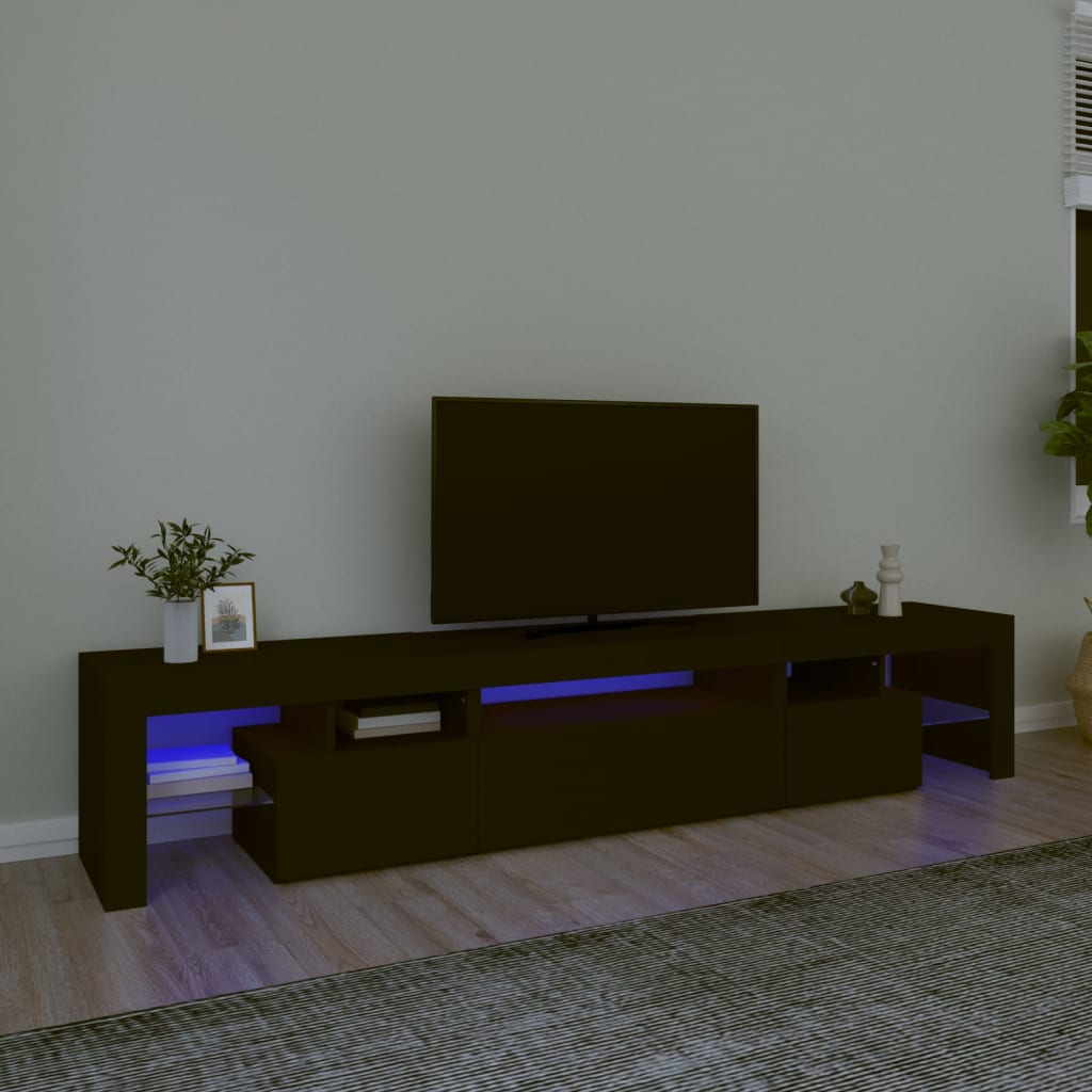 Comodă Tv Cu Lumini Led, Alb Extralucios, 290X36,5X40 Cm