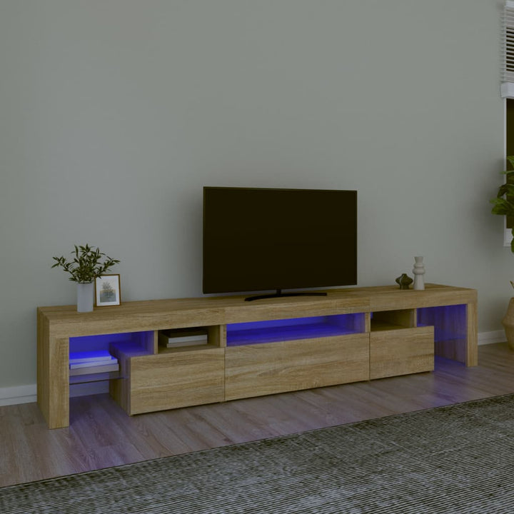 Comodă Tv Cu Lumini Led, Alb Extralucios, 290X36,5X40 Cm