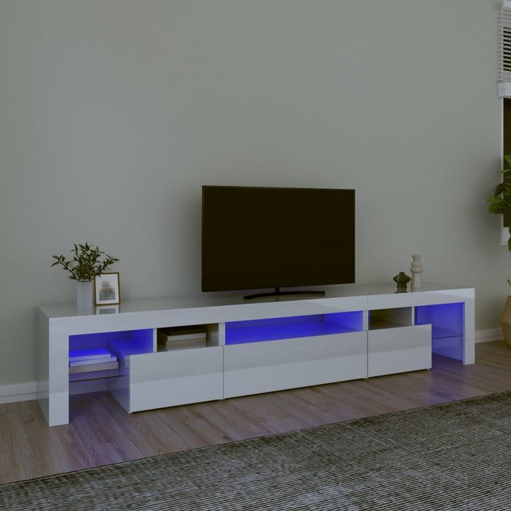 Comodă Tv Cu Lumini Led, Alb Extralucios, 290X36,5X40 Cm