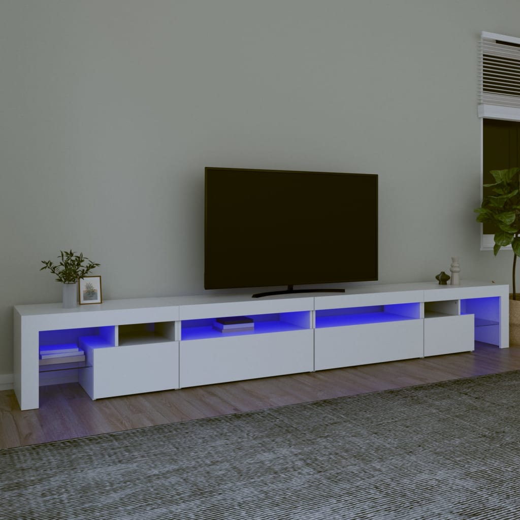 Comodă Tv Cu Lumini Led, Alb Extralucios, 290X36,5X40 Cm