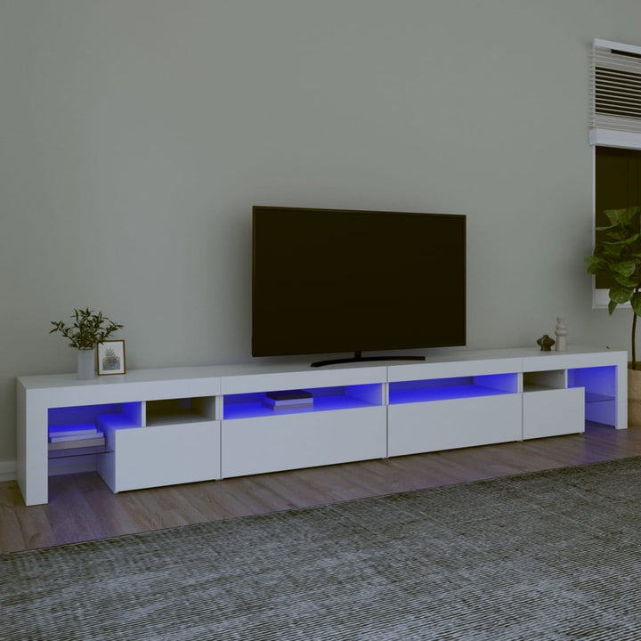 Comodă Tv Cu Lumini Led, Alb Extralucios, 290X36,5X40 Cm
