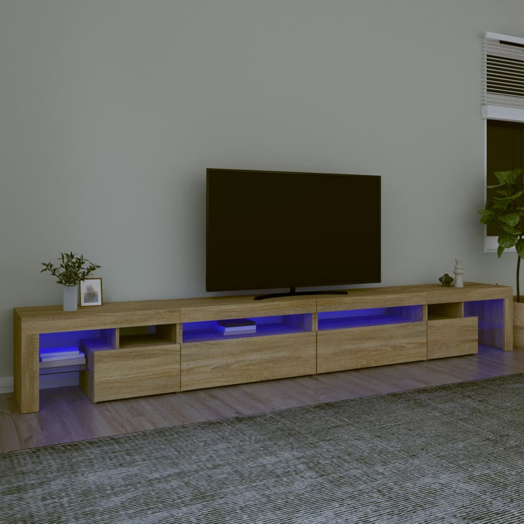Comodă Tv Cu Lumini Led, Alb Extralucios, 290X36,5X40 Cm