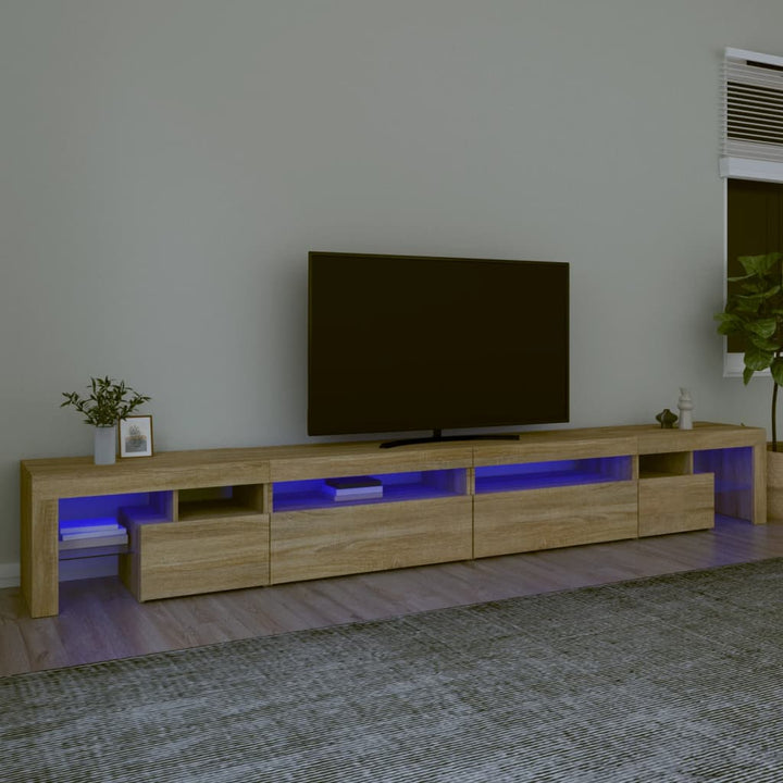 Comodă Tv Cu Lumini Led, Alb Extralucios, 290X36,5X40 Cm