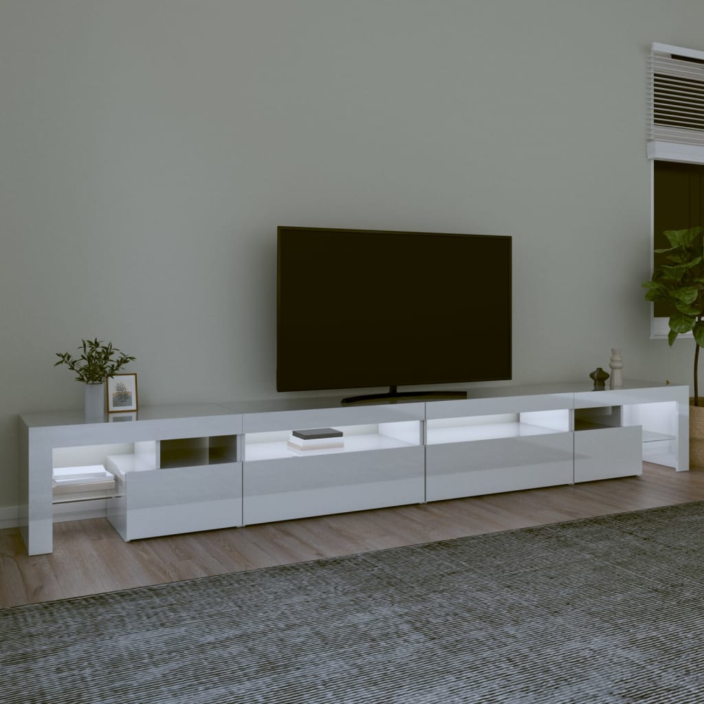 Comodă Tv Cu Lumini Led, Alb Extralucios, 290X36,5X40 Cm