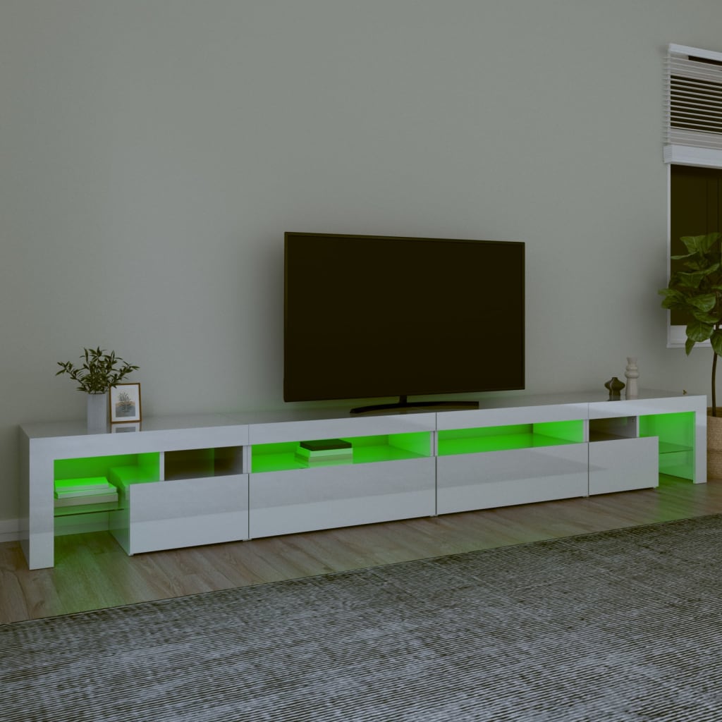 Comodă Tv Cu Lumini Led, Alb Extralucios, 290X36,5X40 Cm